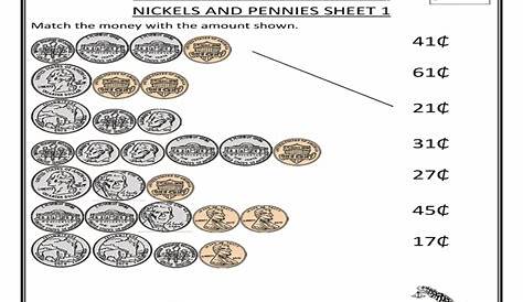 Counting Quarters, Dimes, Nickels and Pennies Sheet 1 Worksheet for 3rd