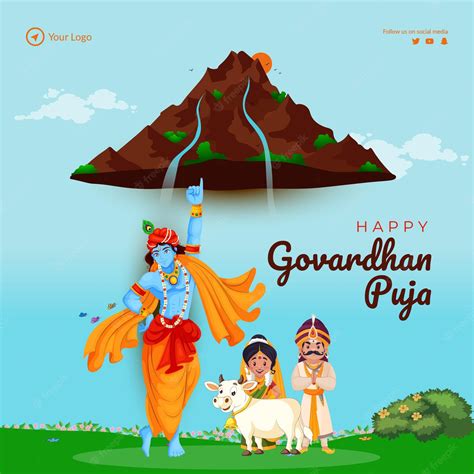 Premium Vector Indian Religious Festival Happy Govardhan Puja Banner