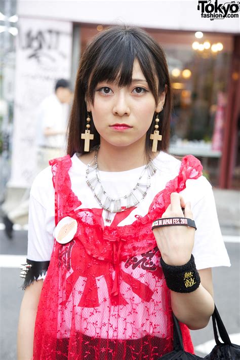 Japanese Girls Safety Pin Necklace Cross Earrings
