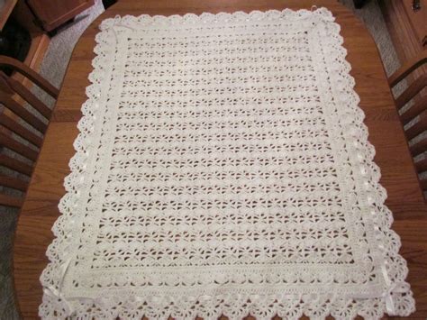 Crochet Baby Blanket White Christening By Pegsyarncreations