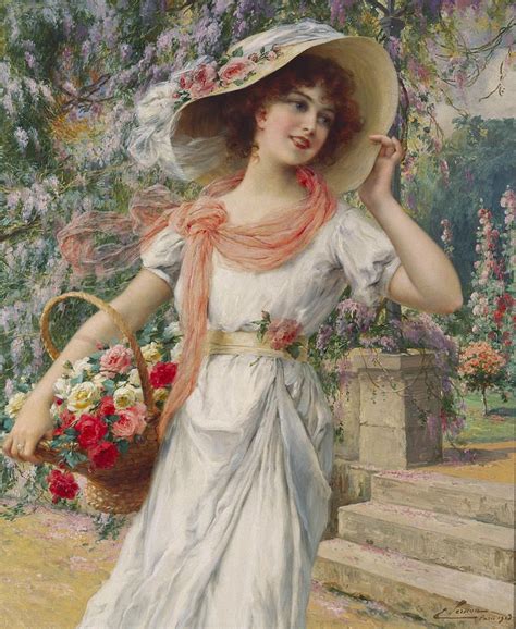 The Flower Girl By Emile Vernon Pintura De Mulher Senhoras