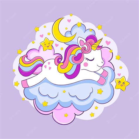 Premium Vector Kawaii Cute Unicorn Sleeps On The Clouds Vector Sweet