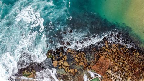 Aerial View Of Rocks Coast Ocean Stones Waves Hd Nature Wallpapers Hd