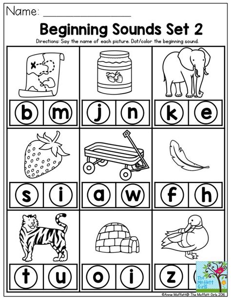 Beginning Sounds Say The Name Of Each Picture And Dot The Beginning