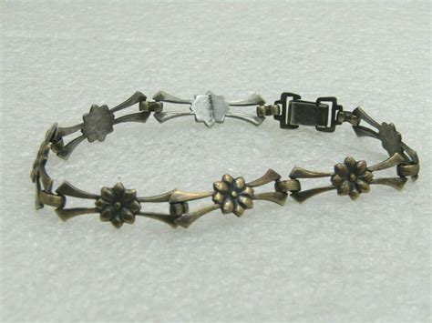 Vintage 14kt Gold Over Sterling 1940s Bracelet Floral Link 775