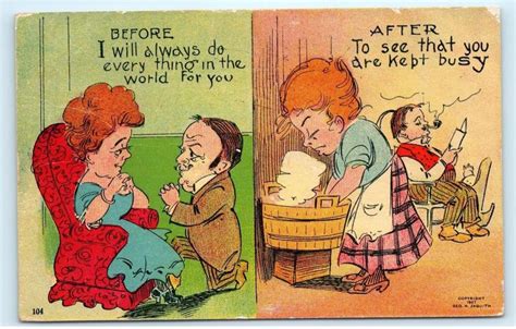 1908 husband wife humor comic before and after marriage old vintage postcard a70 topics