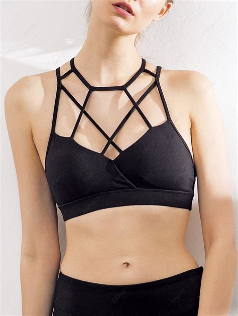 [23 off] 2021 padded caged sports bra in black zaful