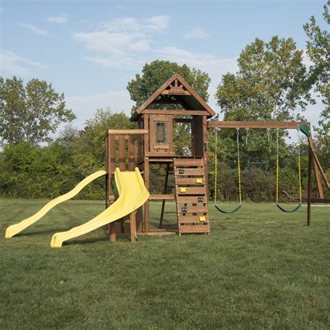 Swing N Slide Castlebrook Wooden Swing Set With Two Slides Climbing