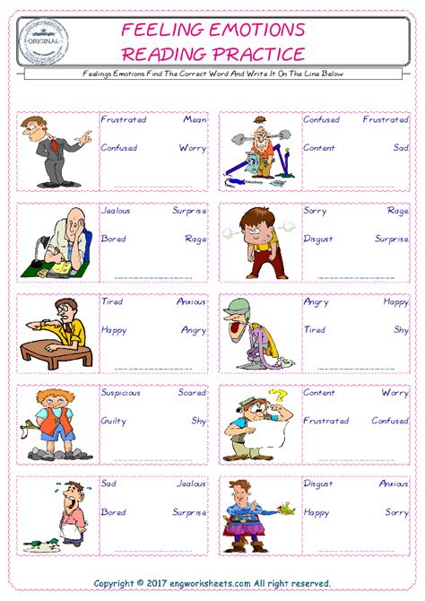 A workbook to break the nine thought. Feelings Emotions ESL Printable English Vocabulary Worksheets