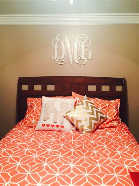 Get it as soon as fri, aug 6. Coral, Taupe, and White bedroom with a monogram wall decal ...