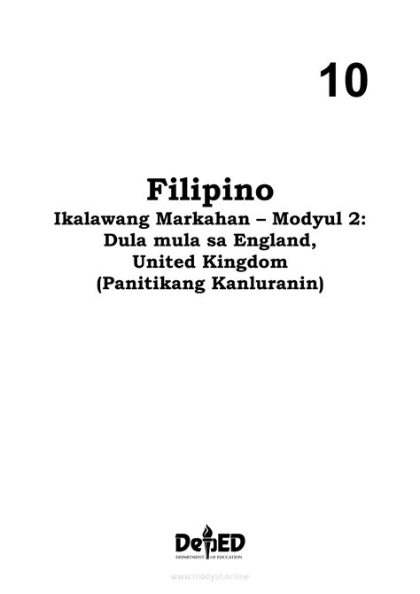 Filipino 10 Ikaapat Na Markahan Modyul 2 Pagsulat Ng Buod Hango Sa