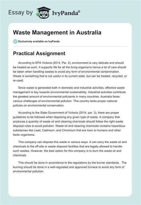 Waste Management In Australia 478 Words Essay Example