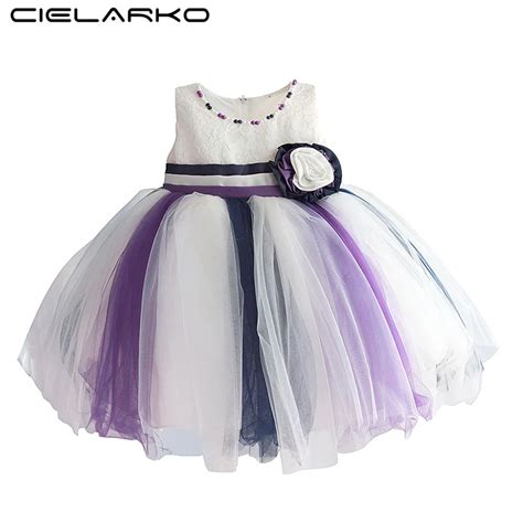 Cielarko Infant Girls Dress For Party Lace Beading Flower Baby Formal