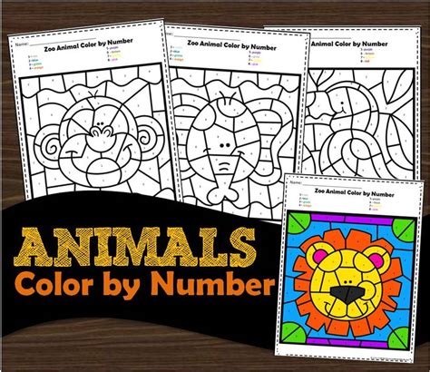 Free Zoo Animals Color By Number Worksheets For Kindergarten