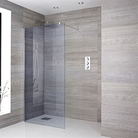milano portland luna smoked glass wet room shower enclosure choice of glass size and drain