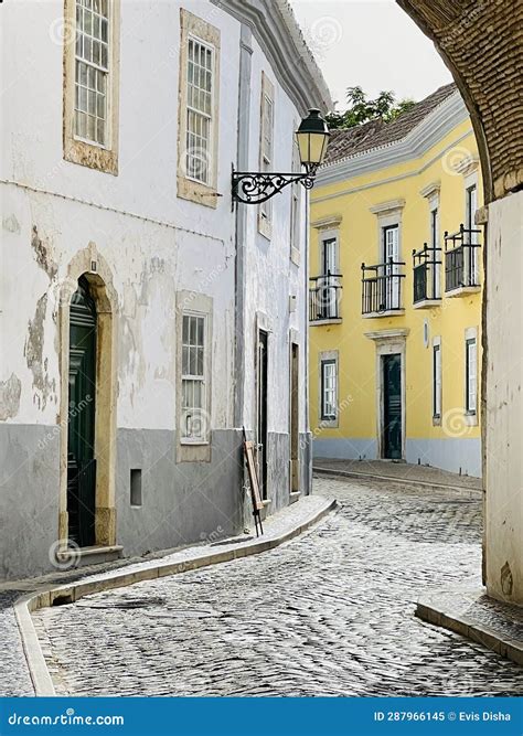View Of Historical Street In The Old Town Faro Algarve Portugal