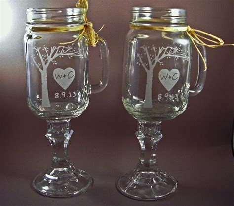 Personalized Redneck Mason Jar Wine Glasses With Blooming Tree