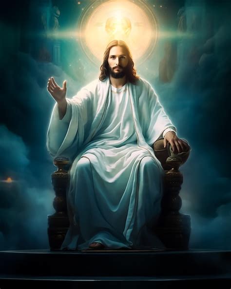 Premium Ai Image A Painting Of Jesus Sitting On A Throne With The Sun