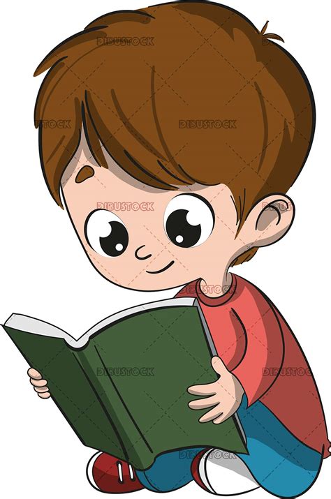 Niño Leyendo Un Libro Sentado En El Suelo Ilustraciones De Cuentos