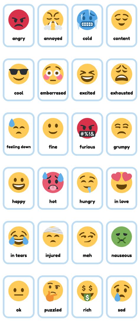Feelings Emoji Flashcards For Esl English Teaching Free And