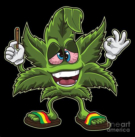 Stoned Cannabis Leaf Weed Smoking Cartoon Digital Art By