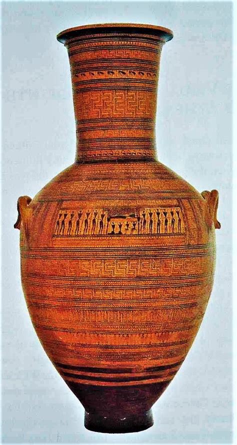 Ca 750 Bce Geometric Period Pottery Amphora With Mourning Scene From