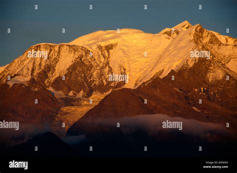 Mt Blanc Mountain Glows At Alpenglow Haute Savoie France Stock Photo