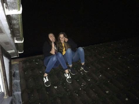 Grunge Teenagers Roof Climbing Night Time Rebellious Teenager