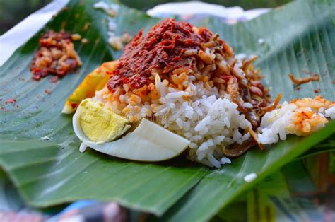 Nasi Lemak Popular Local Cuisine In Malaysia Wrapped In Banana Leaf