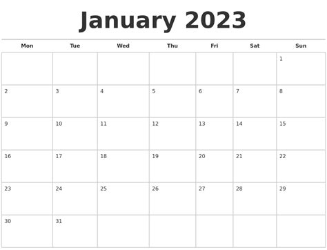 January 2023 Calendars Free