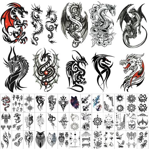Buy 50 Sheets Dragon Temporary Tattoos For Men Women Adults Fake Tattoos Large Tribal Stickers