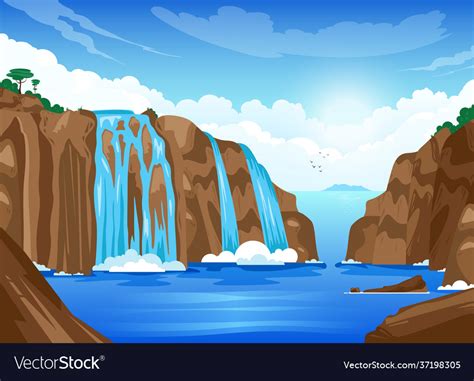 Nature Landscape With Waterfall Royalty Free Vector Image