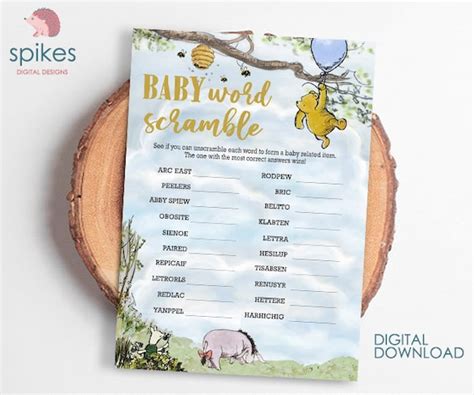 Classic Winnie The Pooh Baby Shower Games Baby Word Scramble Etsy