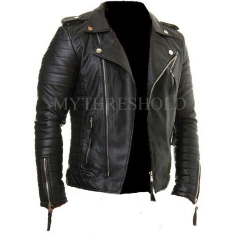 Mens Genuine Lambskin Leather Jacket Motorcycle Black Slim Fit Biker