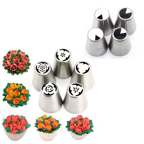 9Pcs Stainless Steel Pastry Nozzles Russian Tips Icing Piping Nozzles