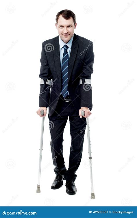 Businessman Walking With Crutches Stock Image Image Of Length