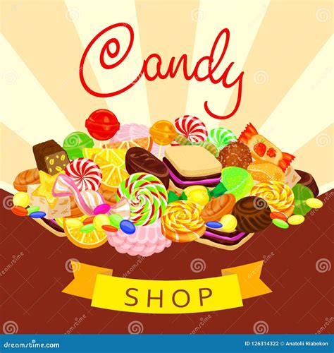 Delicious Candy Shop Concept Background Cartoon Style Stock Vector Illustration Of Dessert