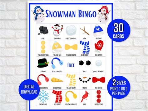 Snowman Bingo 30 Printable Snowman Bingo Cards Winter Bingo Winter