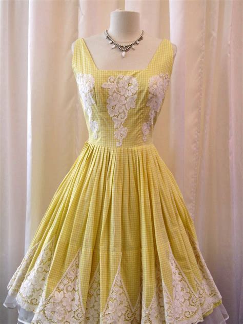 yellow lace dress 1950s yellow gingham and lace prom dress prom dresses yellow cocktail dress