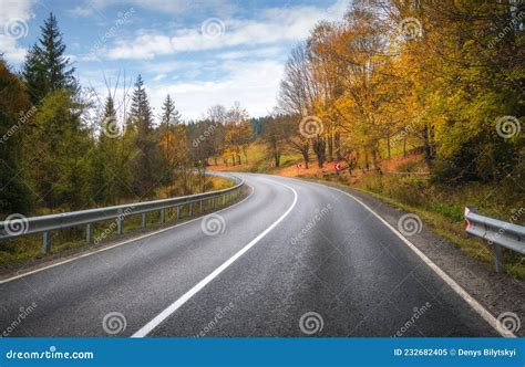 Road In Autumn Forest Beautiful Empty Mountain Roadway Stock Image