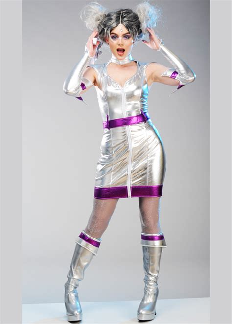Womens Silver Alien Space Girl Costume