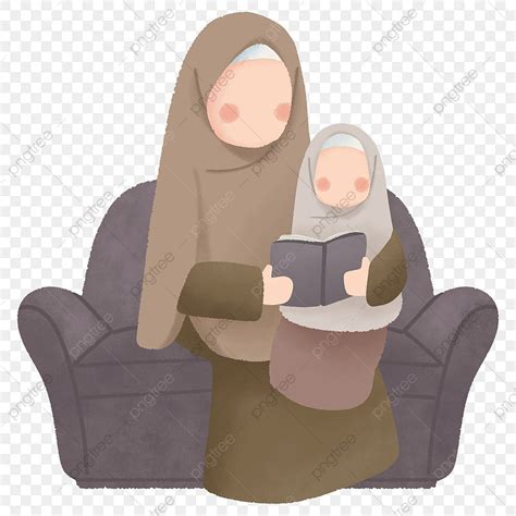 Ibu Dan Gadis Muslim Membaca Buku Ibu Dan Anak Perempuan Kartun