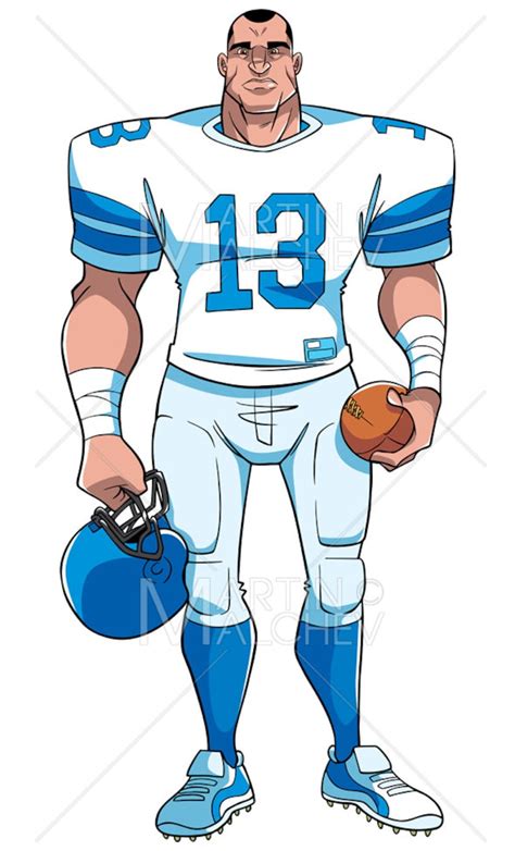 American Football Player Vector Cartoon Illustration Man Ball Sport