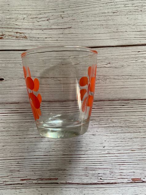 Vintage Orange Flower Drinking Glass 1970 S Vibe Etsy