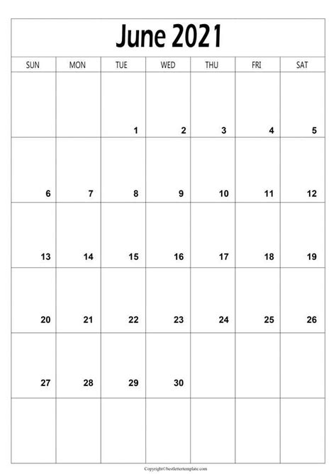 Free Printable June 2021 Calendar Template In Pdf Word Excel