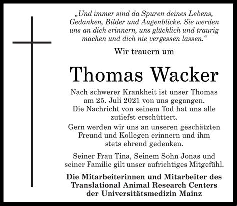 Traueranzeigen Von Thomas Wacker Rz Trauerde
