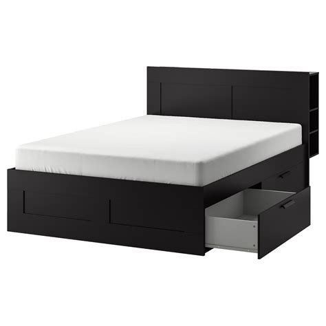 Brimnes Bed Frame With Storage And Headboard Blackluröy Queen Ikea Ca