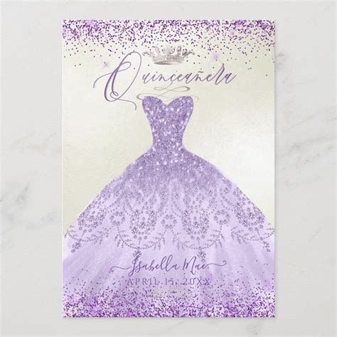quinceanera dusty purple silver glitter gown invitation zazzle lilac quinceanera ideas