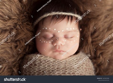 Newborn Baby Aboriginal Girl Traditional Facepaint Stock Photo