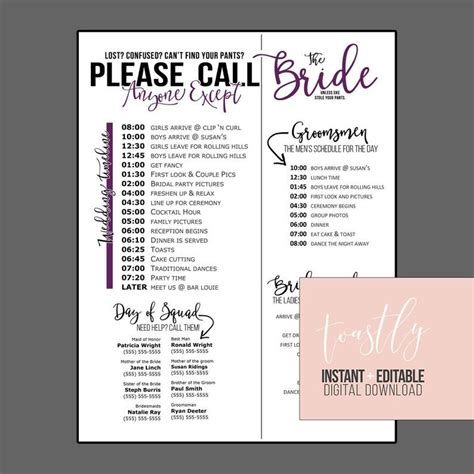Check spelling or type a new query. Wedding Schedule Template Purple Timeline of Events Phone ...